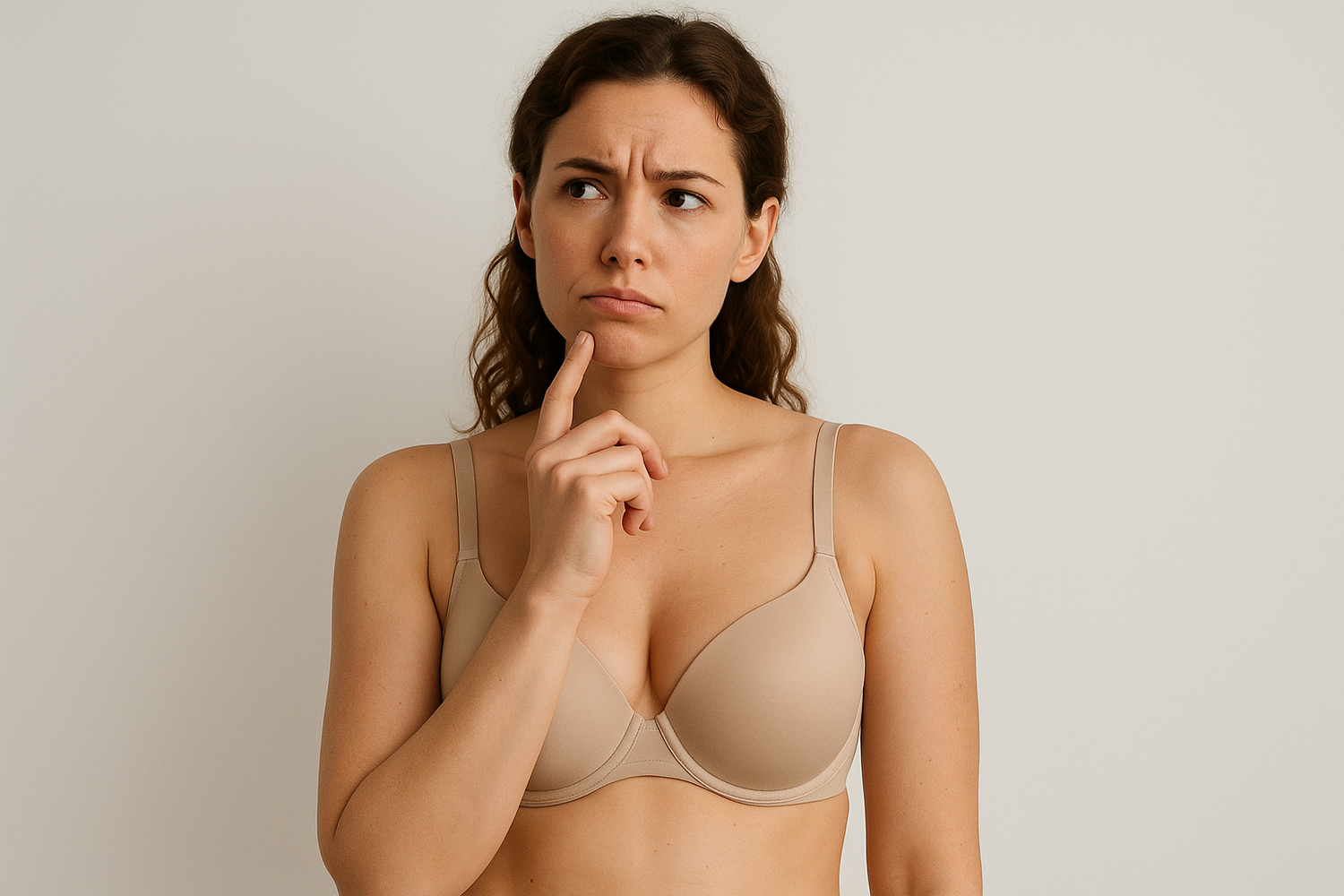 femme qui se pose des questions avec un soutif lissant avec des armature 